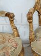 Pair of antique armchairs in gilded wood with Aubusson fabric