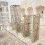 Large Marango bookcase by Alberto Smania in bamboo, brass and leather