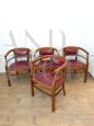 Set of 4 Art Deco tub chairs in wood and burgundy skai, Italy 1940s