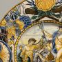 Large antique plate in Neapolitan majolica by Carlo Mollica depicting Neptune