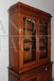 Antique Lombard Charles X bookcase in walnut with blown glass doors