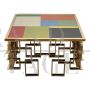 Low lounge table in chrome-gold steel with colored Murano glass top