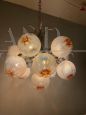 Large Mazzega design chandelier with glass spheres and 12 lights, 1970s