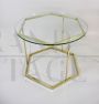 Hexagonal design coffee table in brass with glass top, 1970s