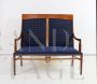 Liberty lounge with armchairs, sofa and coffee table in beech wood and blue velvet