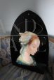 Madonna sculpture in painted terracotta on black glass, 1940s art deco