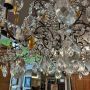 Antique chandelier with amber crystal drops and 10 lights