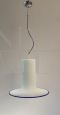 Pair of Vistosi pendant lights in white and blue Murano glass