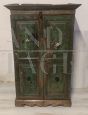 Antique Tibetan cabinet in green lacquered teak wood