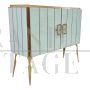 Design sideboard with two doors in white glass and brass