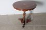 Antique round side table from the Charles X era in inlaid walnut, Italy 1840