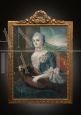 Antique pastel painting depicting a noblewoman with a hurdy-gurdy
                            