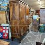 Large antique wardrobe from the early 19th century in walnut with diamond carved doors