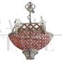 Boat-shaped chandelier covered with red Murano glass beads