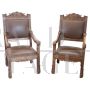 Pair of Renaissance style armchairs in carved walnut, late 19th century