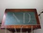 Antique inlaid coffee table with light blue velvet top