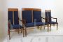 Liberty lounge with armchairs, sofa and coffee table in beech wood and blue velvet