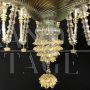 Sumptuous large chandelier in transparent, white and gold Murano glass