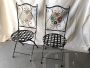 Pair of vintage folding garden chairs in iron and ceramic   