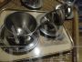 4 vintage steel cups with saucers