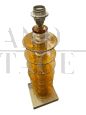 Pair of amber glass and brass table lamps