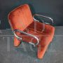 Pair of mid-century modern brick-coloured velvet armchairs, 1960s