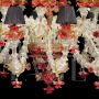 Rezzonico chandelier in white, gold and red Murano glass with black lampshades