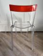 Set of 4 transparent and red Hi-Cut chairs by Philippe Starck for Kartell