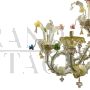 Rezzonico style boat chandelier in gold Murano glass with colored flowers