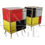 Pair of bedside tables in wood and glass in four colours