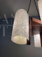 Scandinavian design chandelier from the 70s in glass and teak