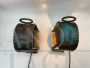 Pair of Longobard brutalist table or wall lamps in Murano glass and wrought iron