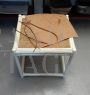 Bamboo and leather coffee table with wheels