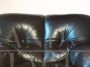 Set of 3 vintage armchairs in full grain black leather, 1970s