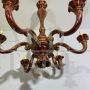 Antique six-arm chandelier in ruby ​​and gold painted wood, 19th century