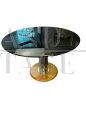 Vintage round table in steel, smoked glass and yellow marble, 1970s