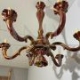 Antique six-arm chandelier in ruby ​​and gold painted wood, 19th century