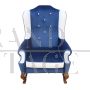 Pair of bergère vintage armchairs in blue and white velvet