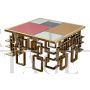 Low coffee table in chrome-gold steel with multicolor Murano glass top