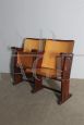 Pair of 1950s wooden folding cinema armchairs