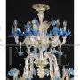 Rezzonico style chandelier in Murano glass with light blue flowers