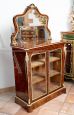 Antique Victorian display cabinet in walnut briar with bronzes and mirror on the top