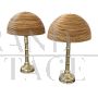 Pair of table lamps in polished brass and bamboo