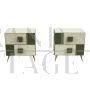 Pair of vintage style bedside tables in wood and white and green glass