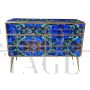 Design dresser in blue glass with lapis lazuli effect with six drawers