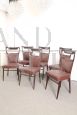 Six unique Vittorio Dassi 1950s chairs in wood and Skai