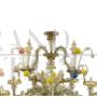 Rezzonico style boat chandelier in gold Murano glass with colored flowers