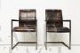 Pair of vintage style cantilever chairs in brown leather