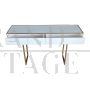 White glass and brass console with two drawers