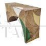 Double-sided design console in bamboo and colored glass